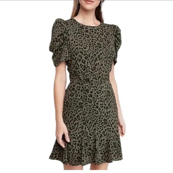 Express | Dresses | Express Olive Green Leopard Dress | Poshmark